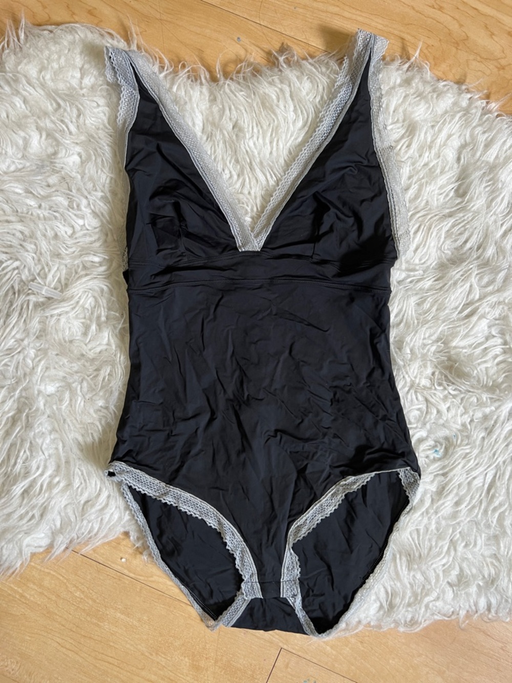 Black Lace Trim One-Piece Bodysuit